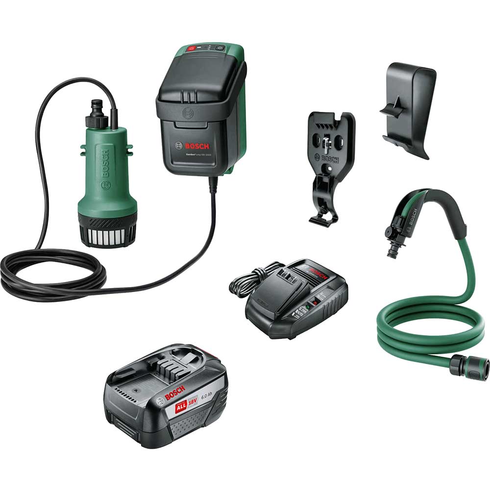 Bosch GARDENPUMP 18-2000 P4A 18v Cordless Submersible Water Pump 1 x 6ah Li-ion Charger