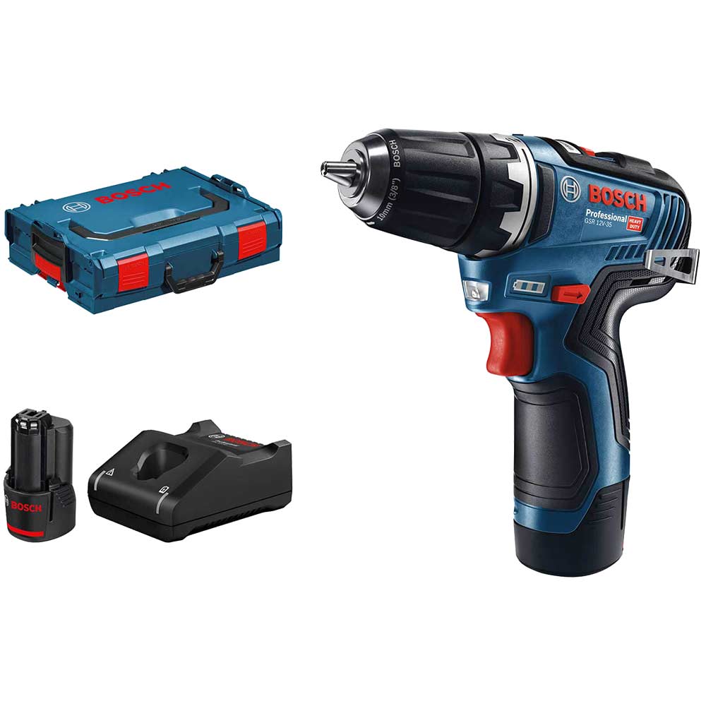 Photo of Bosch Gsr 12v-35 12v Cordless Brushless Drill Driver 2 X 3ah Li-ion Charger Case