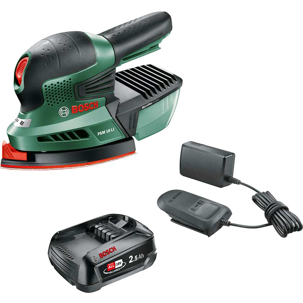 Image of Bosch PSM 18 LI 18v Cordless Detail Sander 1 x 2.5ah Li-ion Charger No Case