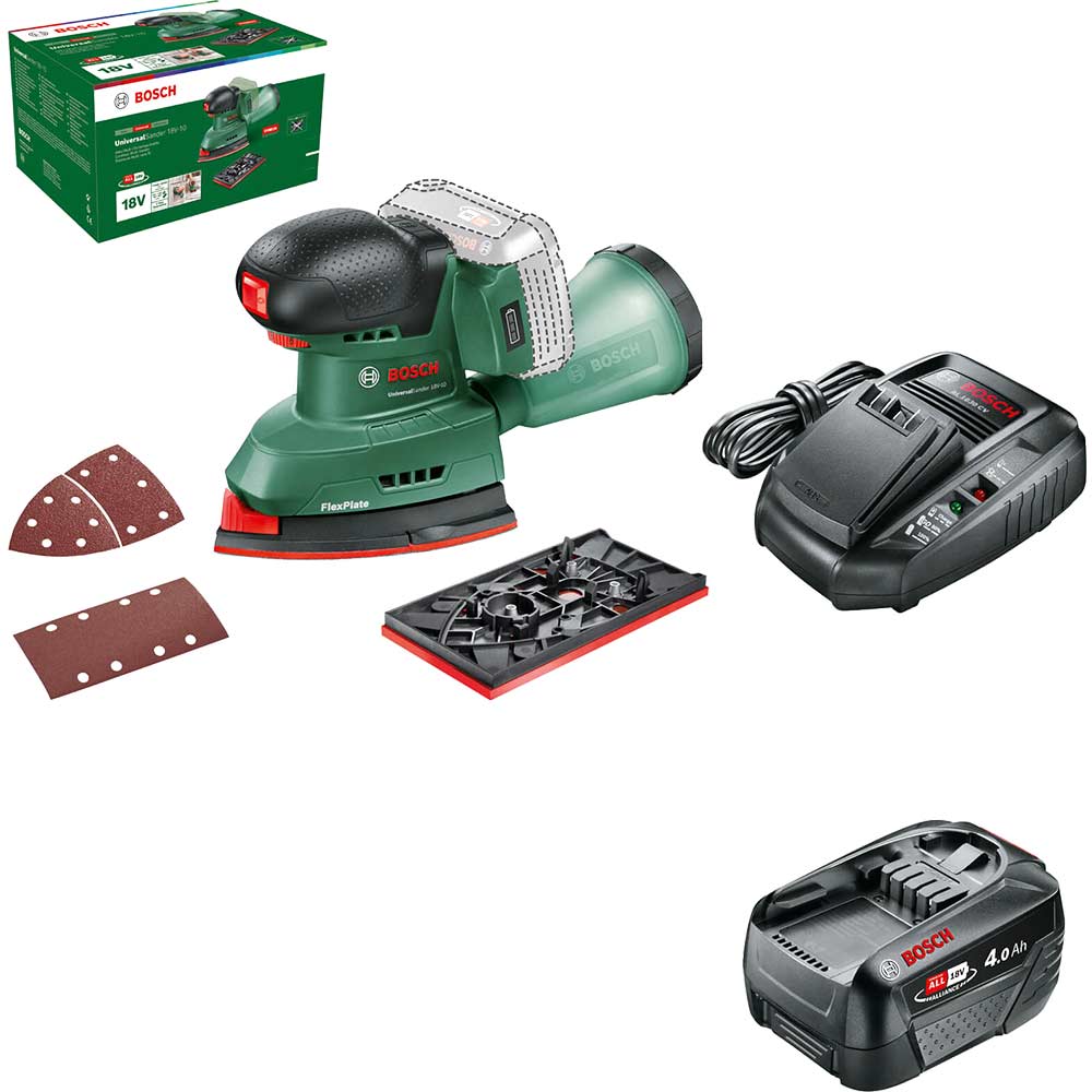 Bosch UNIVERSALSANDER 18V-10 P4A 18v Cordless Multi Sander 1 x 4ah Li-ion Charger No Case