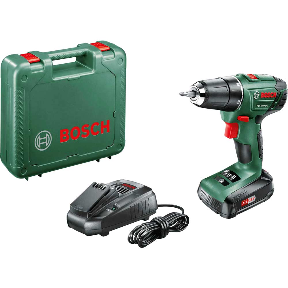 Bosch PSR 1800 LI-2 P4A 18v Cordless Drill Driver 1 x 1.5ah Li-ion Charger Case