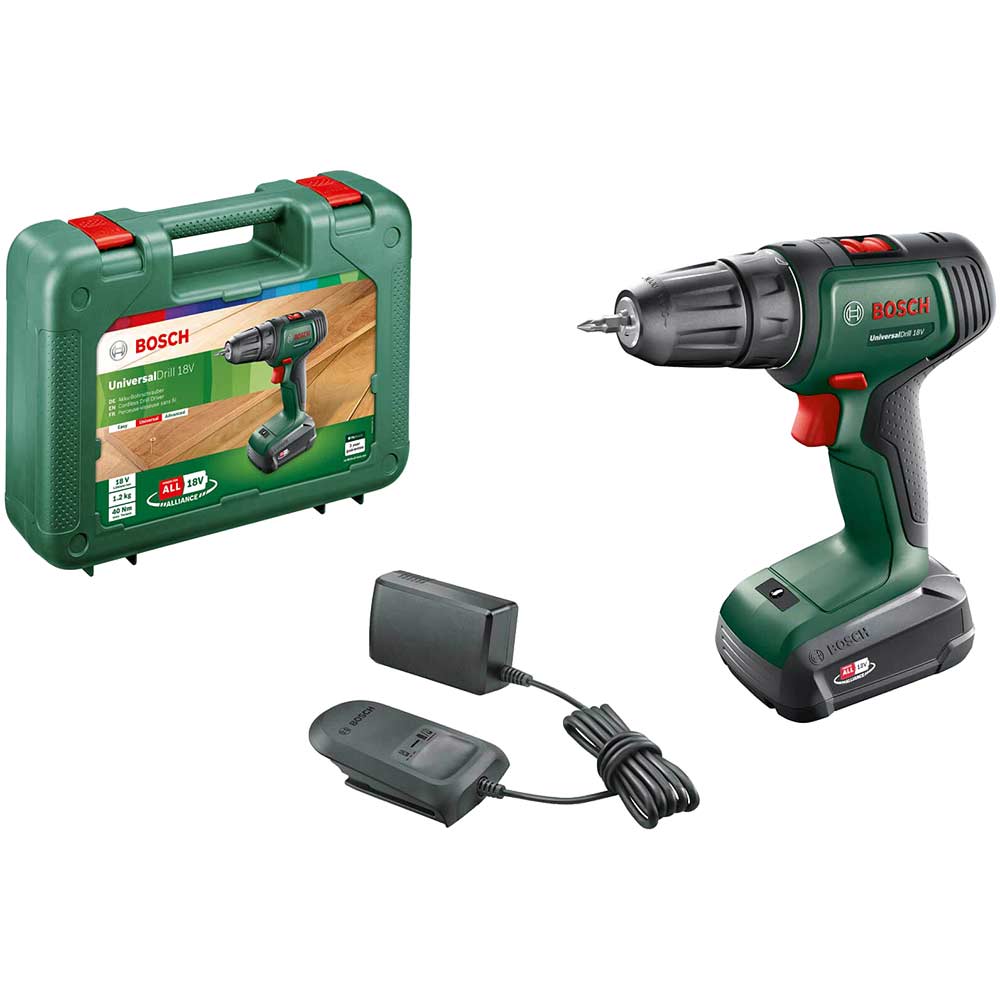Image of Bosch UNIVERSALDRILL 18v Cordless Drill Driver 1 x 1.5ah Li-ion Charger Case