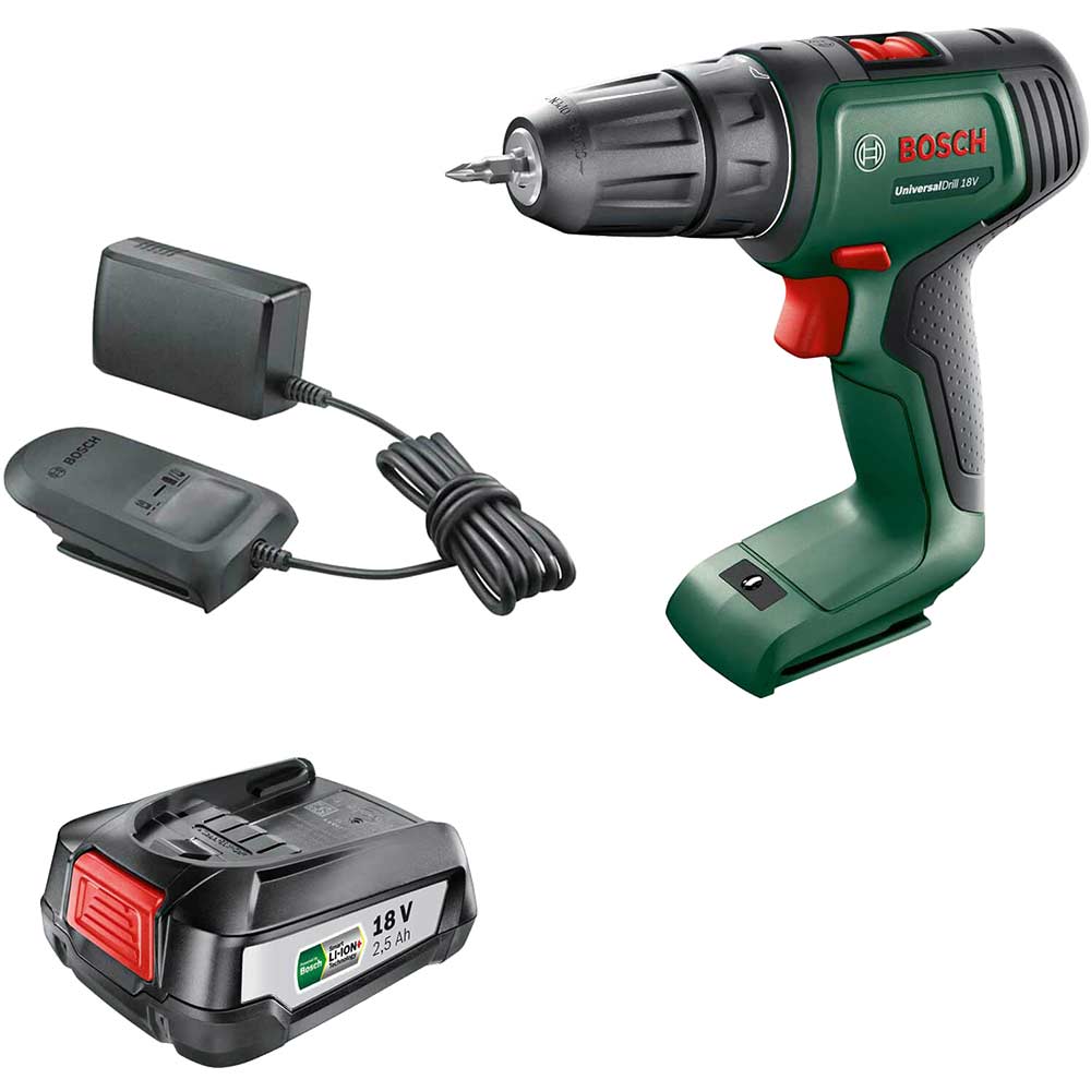 Image of Bosch UNIVERSALDRILL 18v Cordless Drill Driver 1 x 2.5ah Li-ion Charger No Case