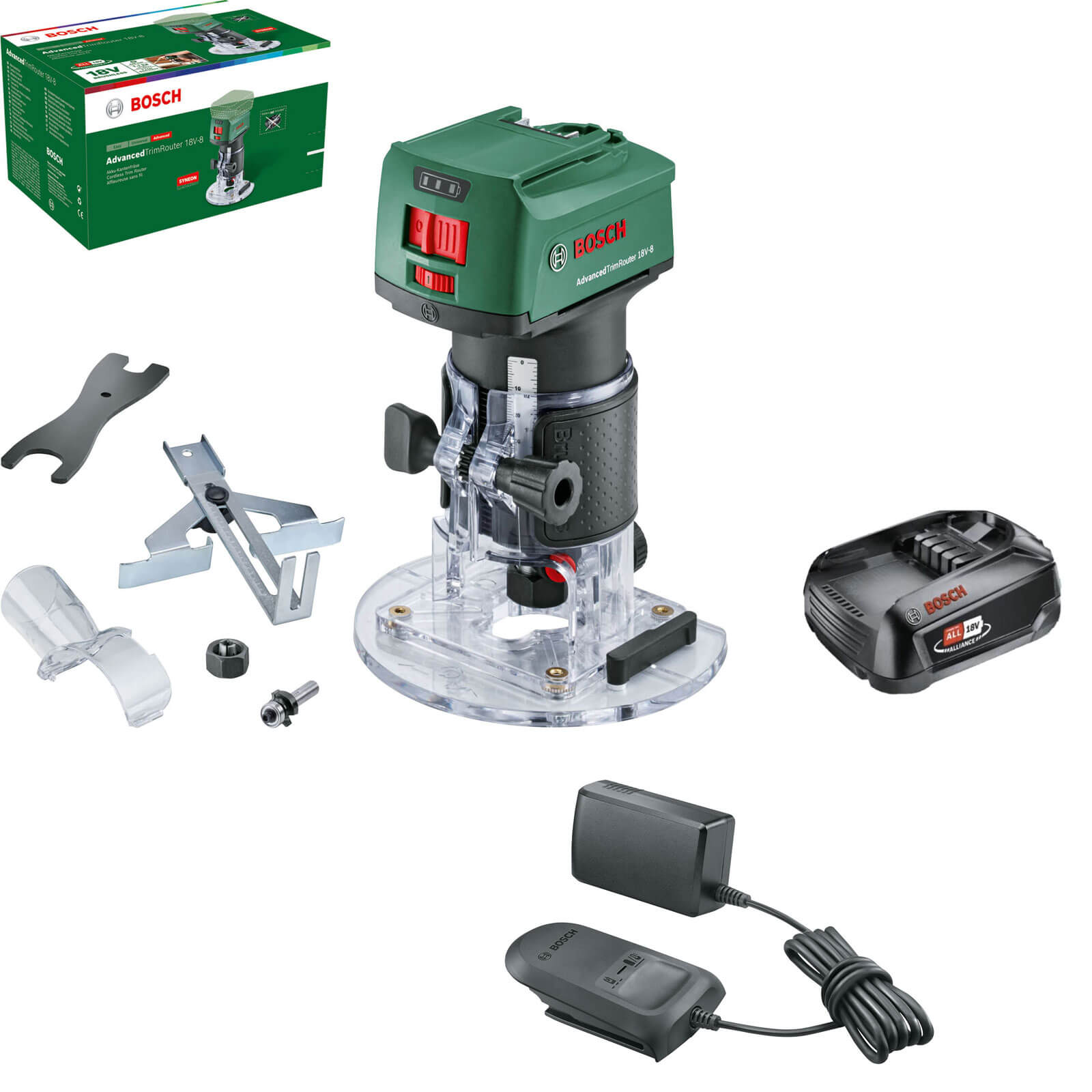 Bosch ADVANCEDTRIMROUTER 18V-8 P4A 18v Cordless Trim Router 1 x 1.5ah Li-ion Charger No Case FREE UK 1/4" Collet Worth £11.95 Extra !