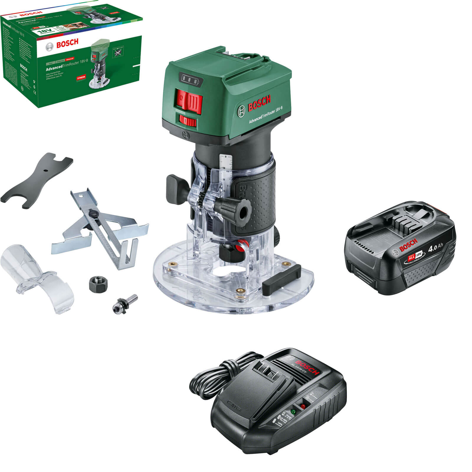 Bosch ADVANCEDTRIMROUTER 18V-8 P4A 18v Cordless Trim Router 1 x 4ah Li-ion Charger No Case FREE UK 1/4" Collet Worth £11.95 Extra !