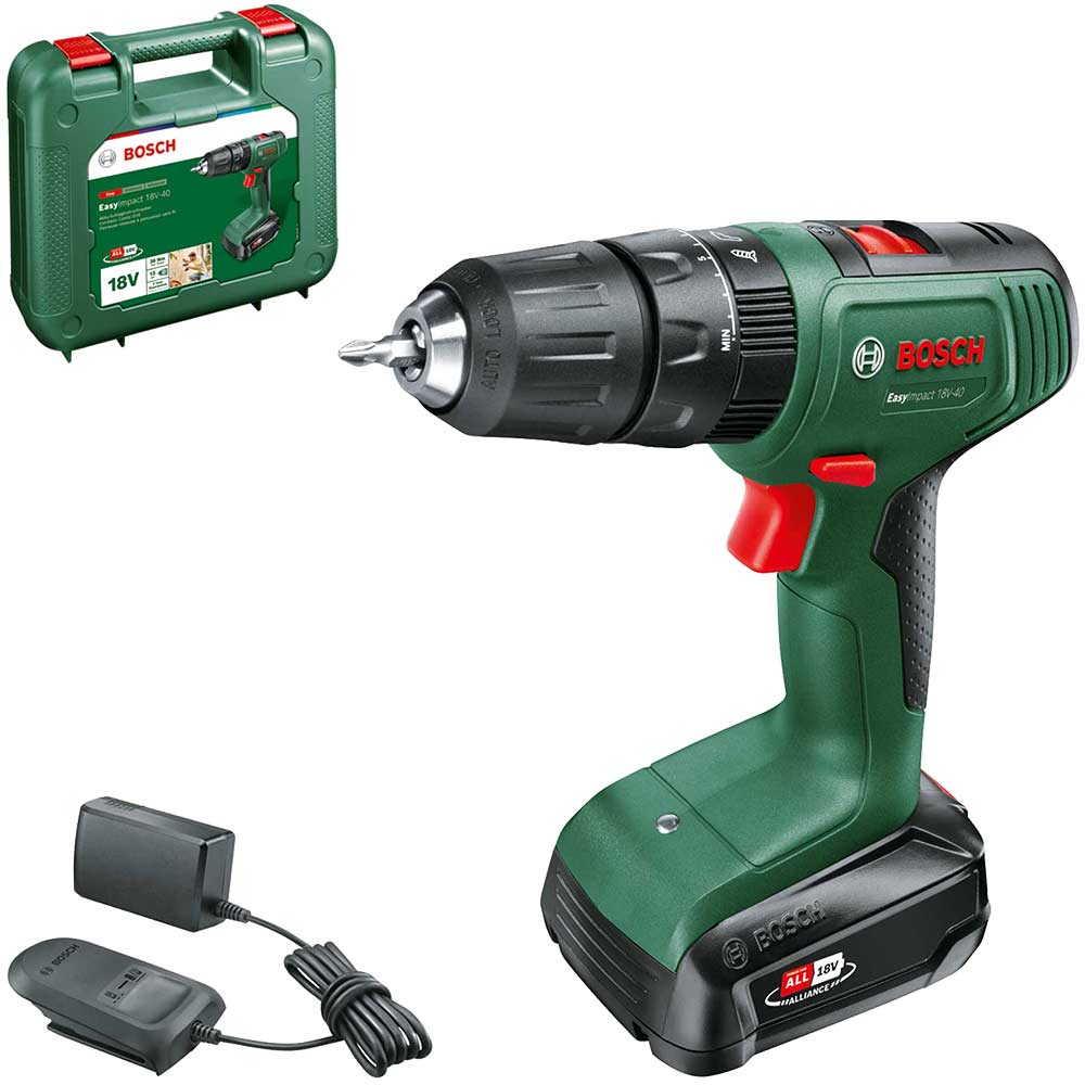 Bosch EASYIMPACT 18V-40 P4A 18v Cordless Combi Drill 1 x 1.5ah Li-ion Charger Case