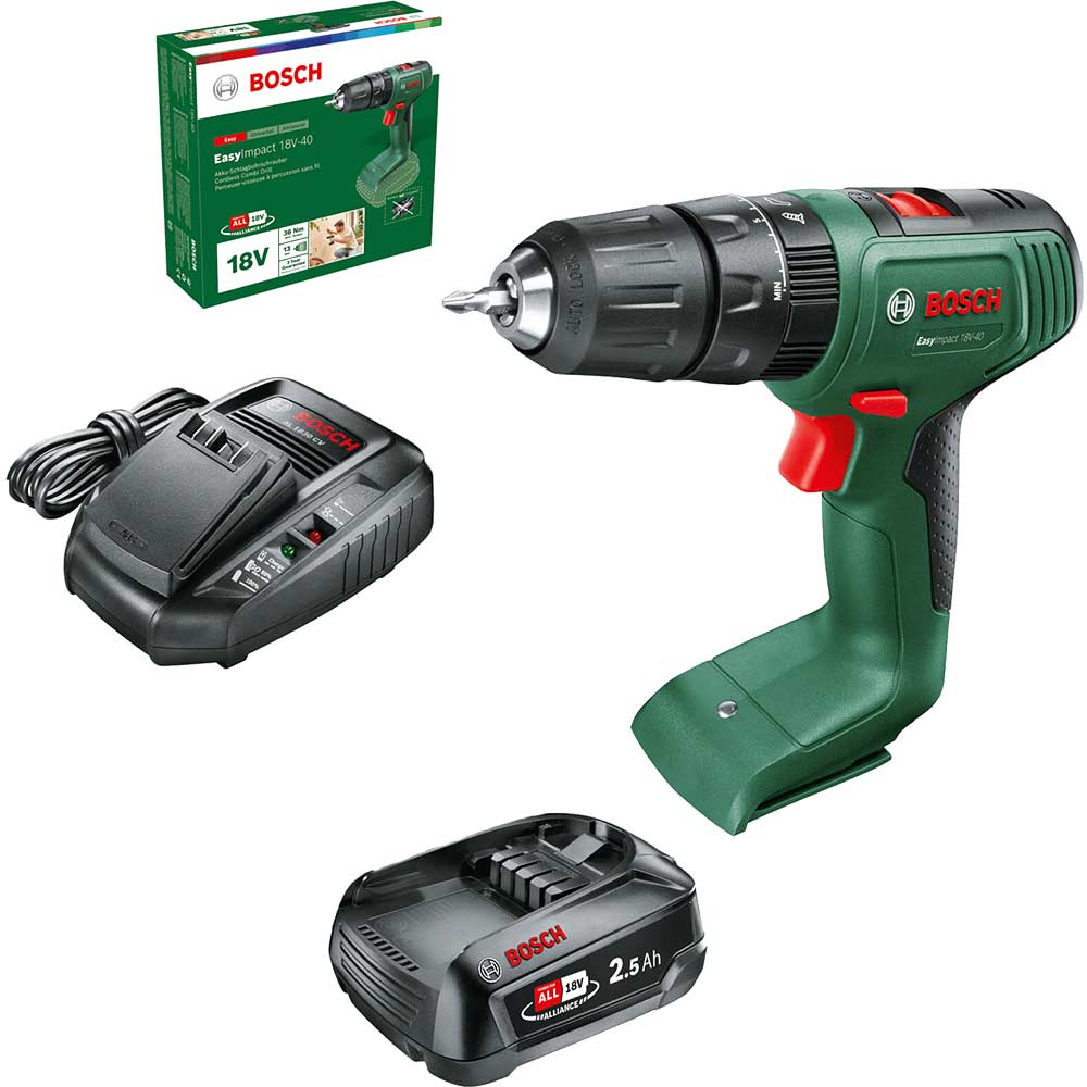 Bosch EASYIMPACT 18V-40 P4A 18v Cordless Combi Drill 1 x 2.5ah Li-ion Charger No Case