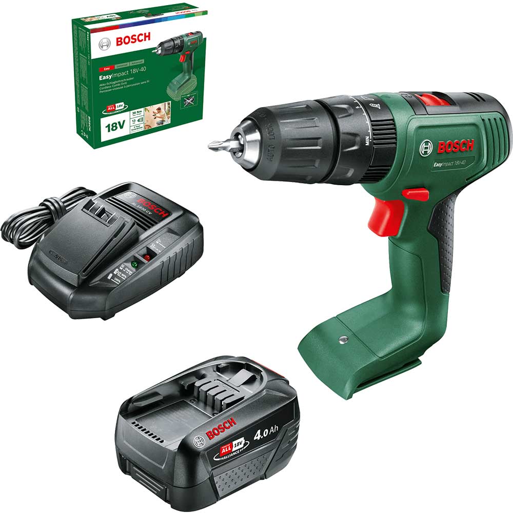 Bosch EASYIMPACT 18V-40 P4A 18v Cordless Combi Drill 1 x 4ah Li-ion Charger No Case