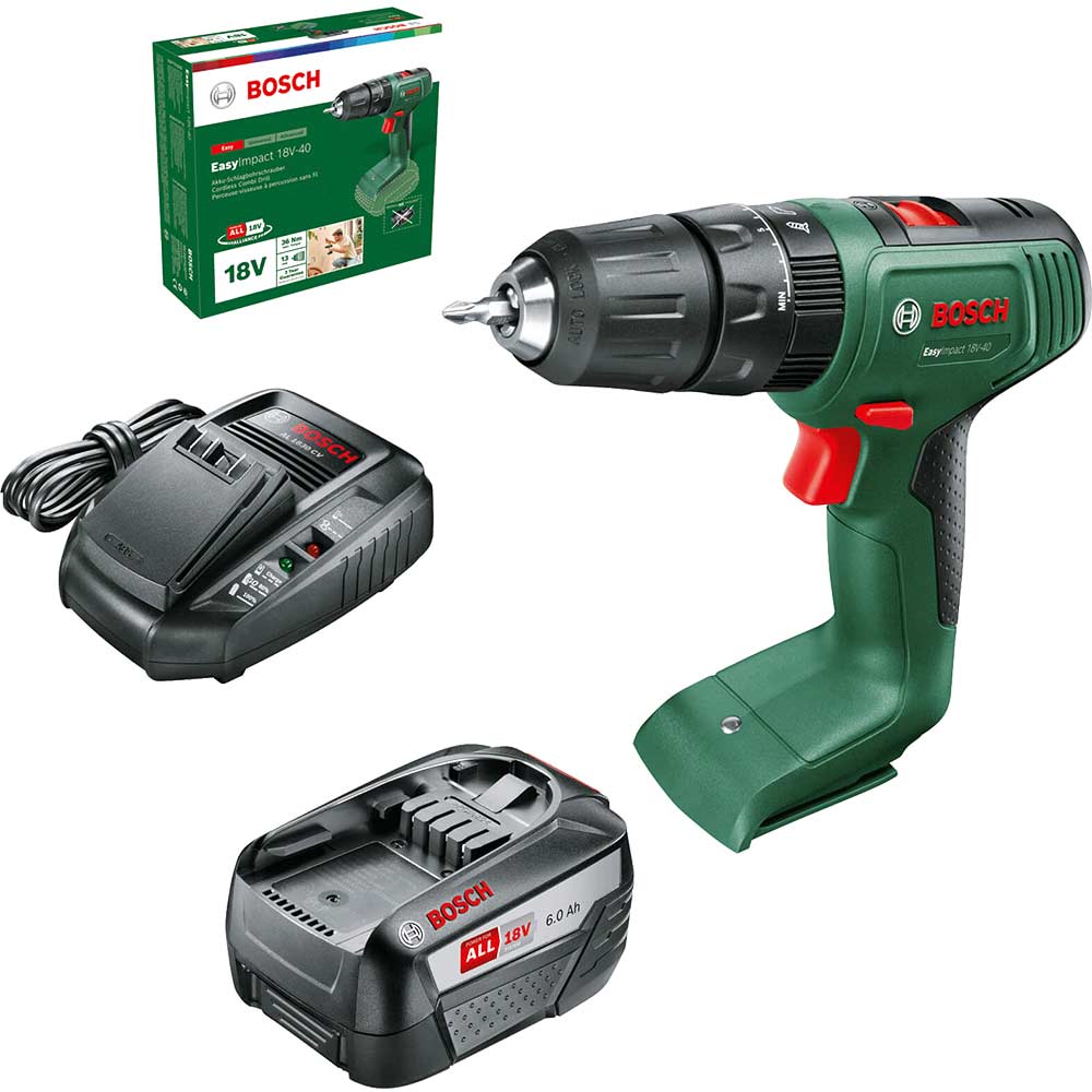 Bosch EASYIMPACT 18V-40 P4A 18v Cordless Combi Drill 1 x 6ah Li-ion Charger No Case