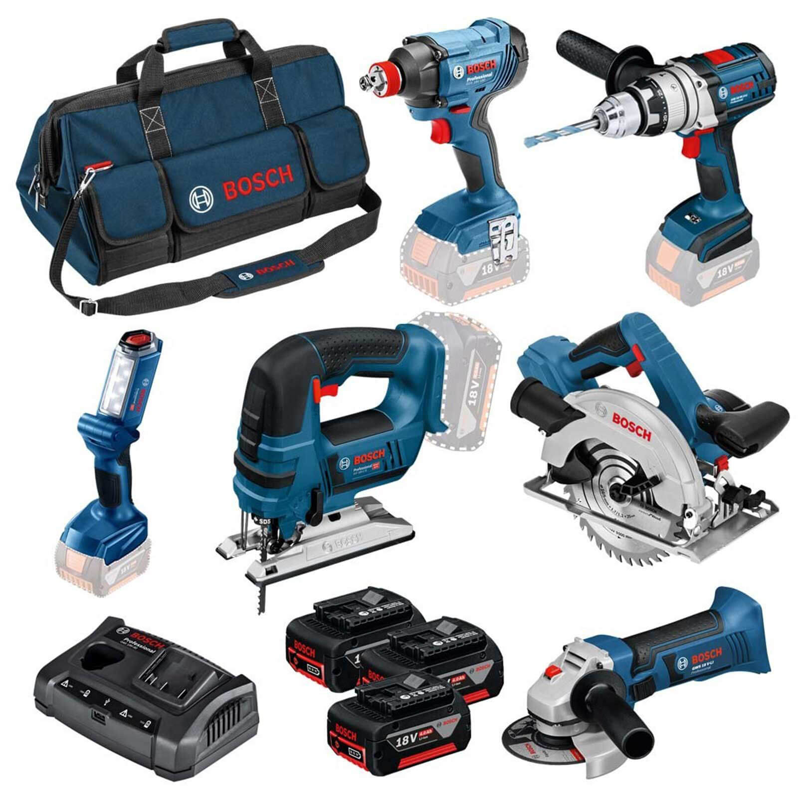 Bosch 6 Piece 18v Cordless Brushless Power Tool Kit