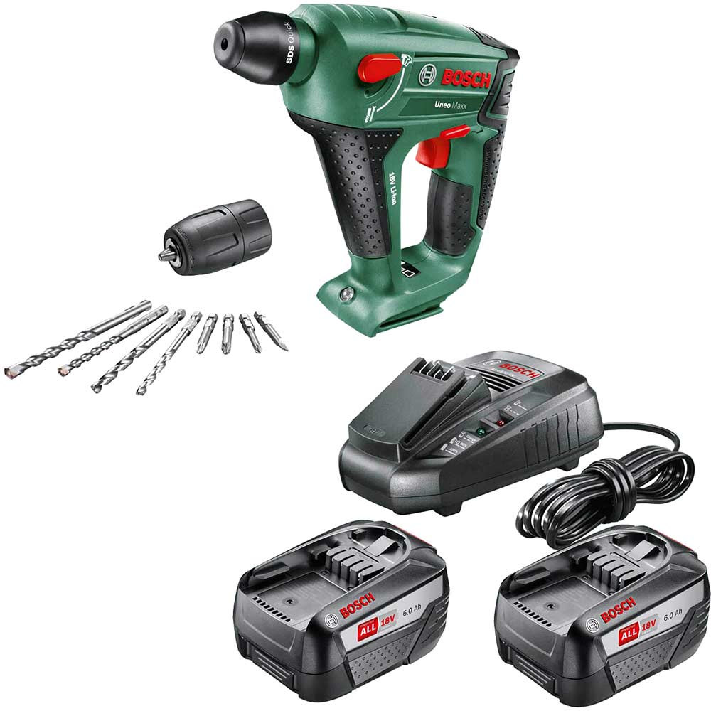 Bosch UNEO MAXX 18 LI P4A 18v Cordless Rotary Hammer Drill 2 x 6ah Li-ion Charger No Case