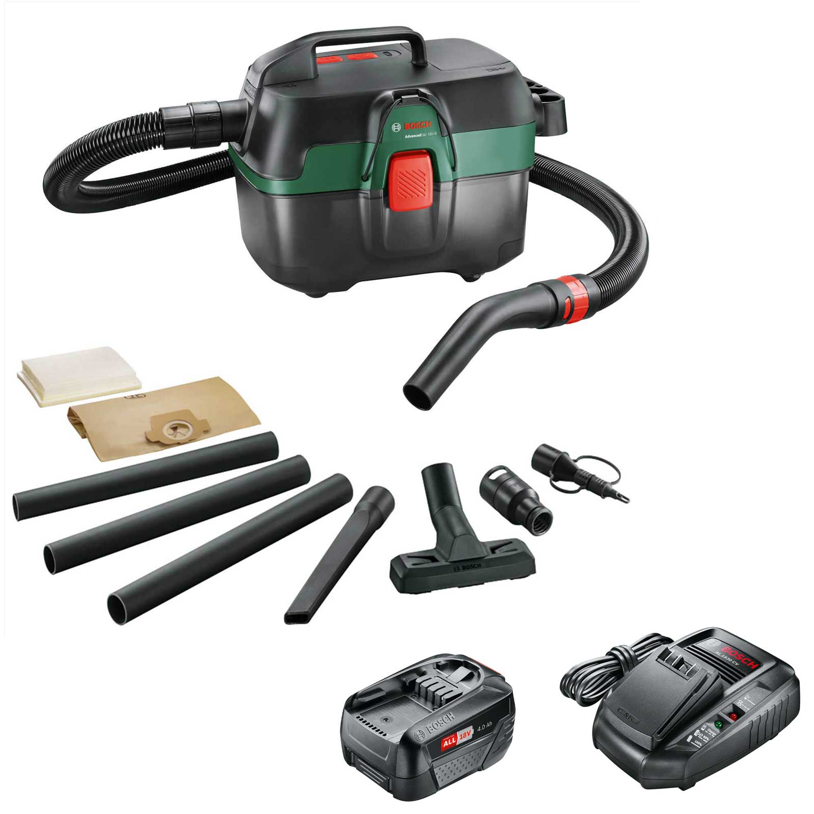 Image of Bosch ADVANCEDVAC 18V-8 18v Cordless Portable Wet and Dry Vacuum Cleaner 8L 1 x 4ah Li-ion Charger No Case