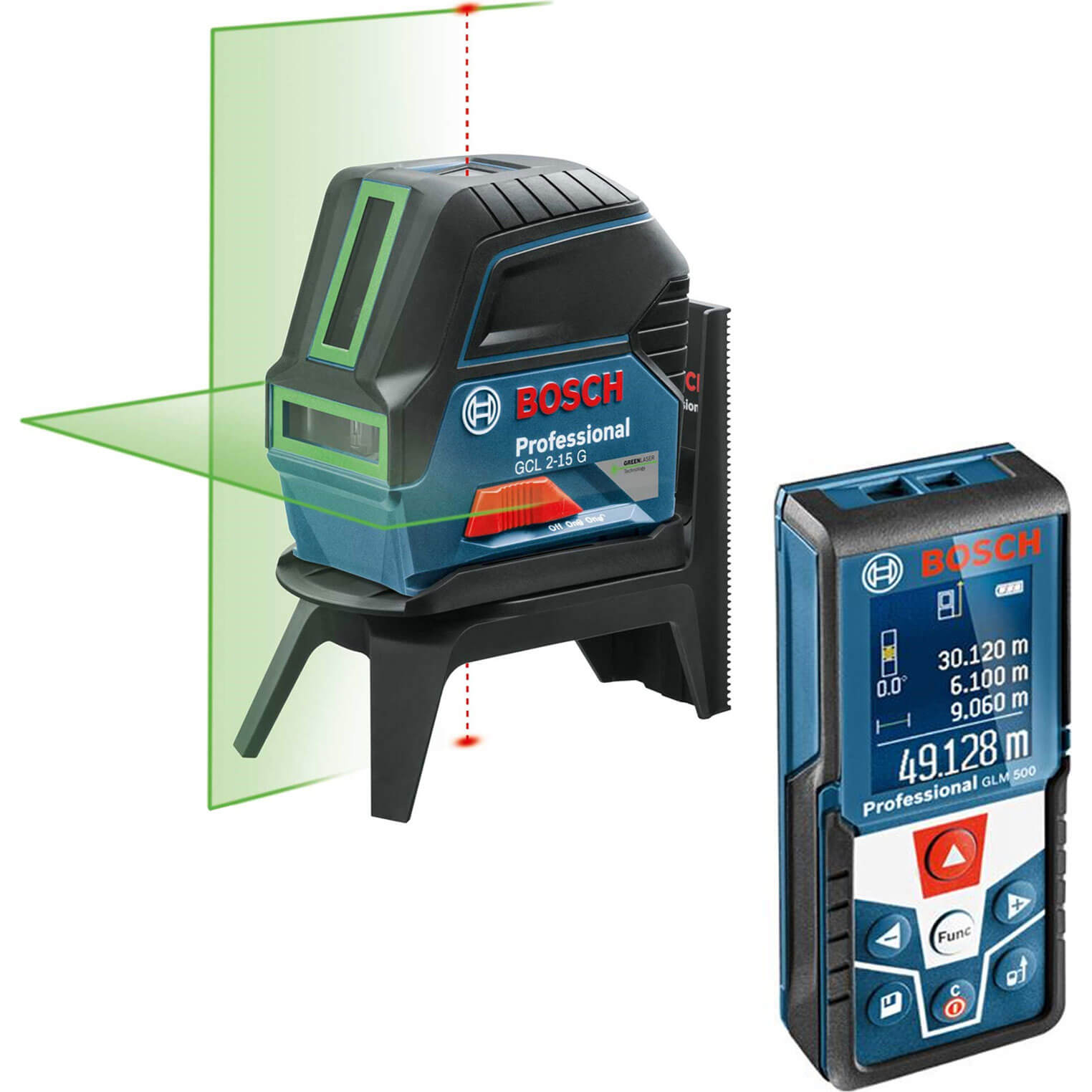 Bosch GCL 2-15 Green Self Levelling Laser level and GLM500 Laser Measure Kit