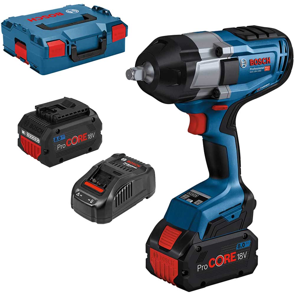 Bosch GDS 18V-1000 BITURBO 18v Cordless Brushless High Torque ½” Drive Impact Wrench 2 x 8ah Li-ion ProCore Charger Case