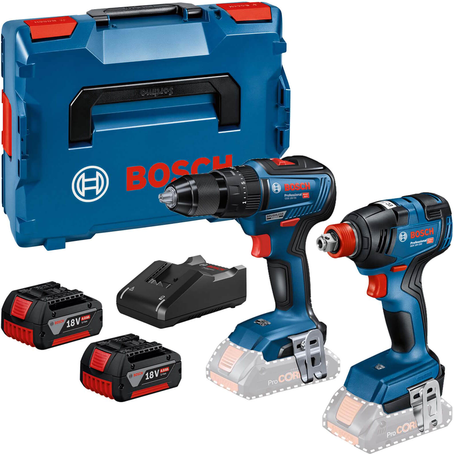 Bosch 18v Cordless Brushless Combi Drill and Impact Driver Kit 2 x 4ah Li-ion Charger Case