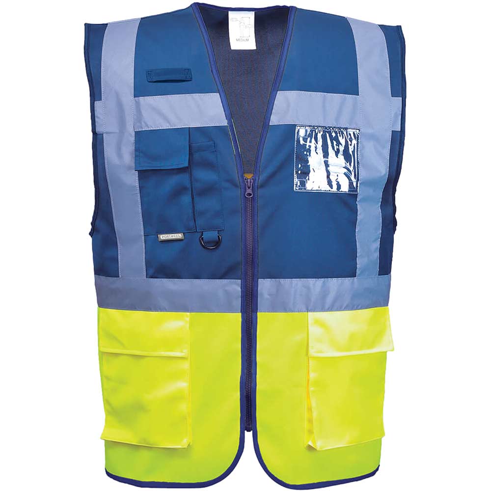 Image of Portwest Paris Executive Class 1 Hi Vis Vest Yellow / Royal Blue XL