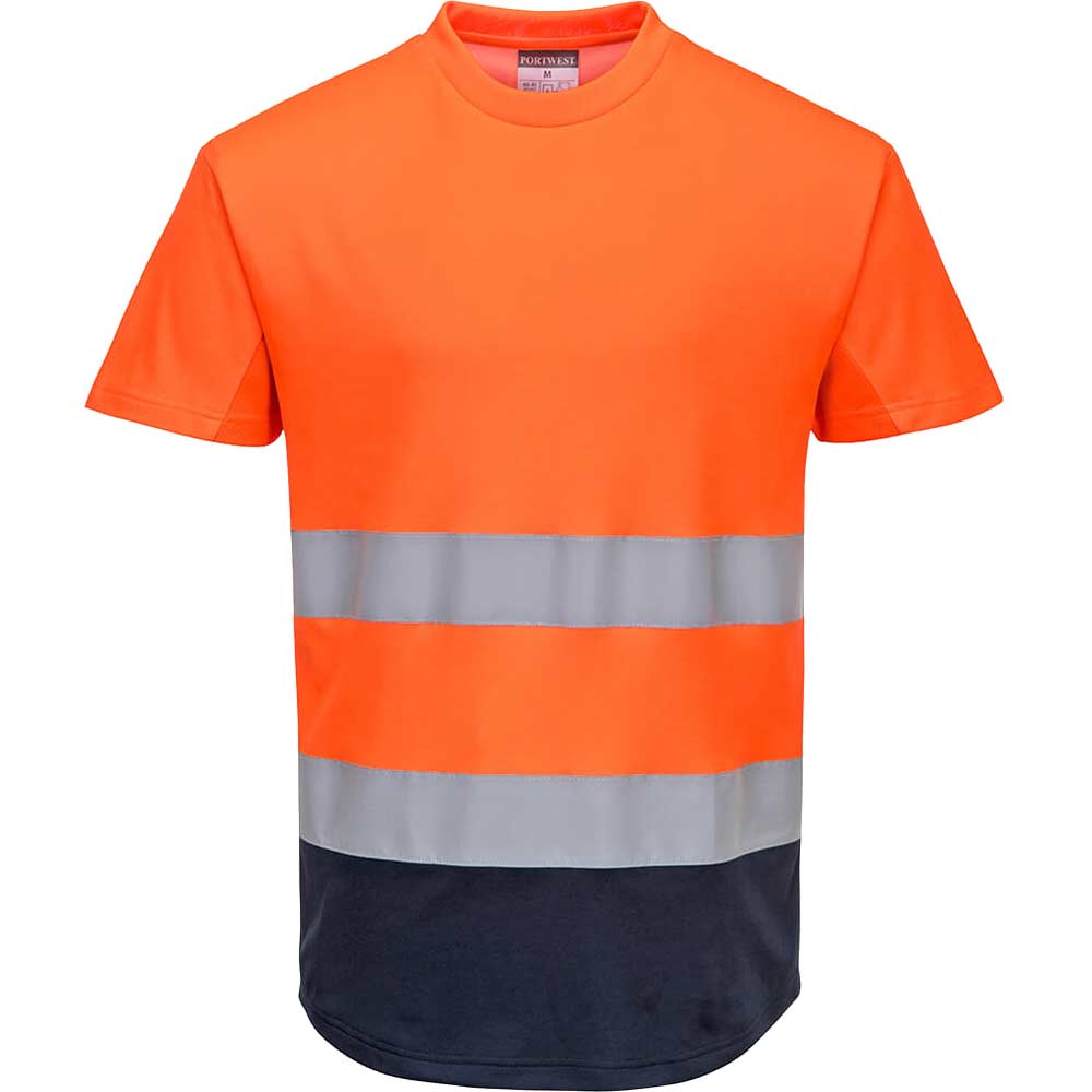 Image of Portwest Hi Vis Contrast Mesh Insert Short Sleeve T Shirt Orange / Navy L