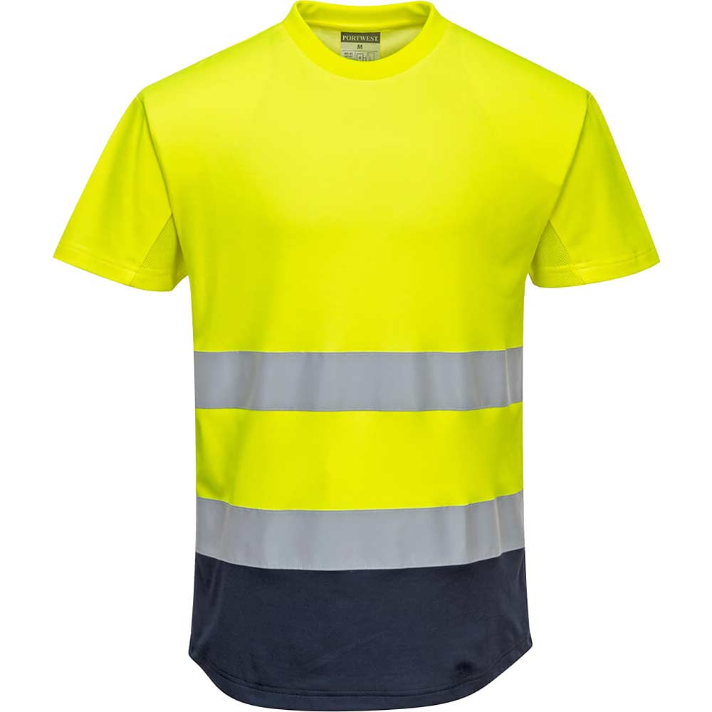 Image of Portwest Hi Vis Contrast Mesh Insert Short Sleeve T Shirt Yellow / Navy S