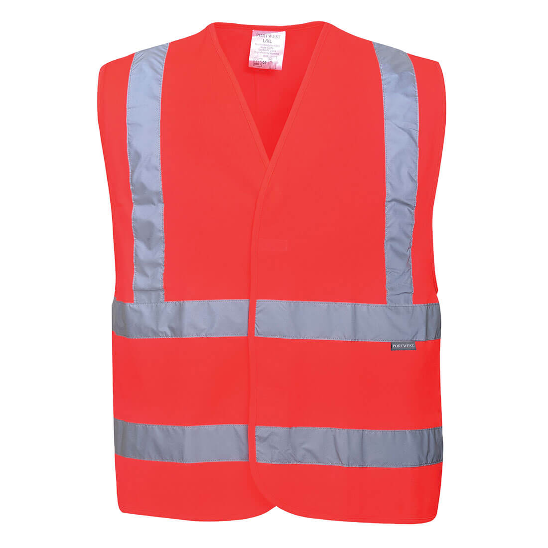 Image of Portwest Two Band and Brace Class 2 Hi Vis Waistcoat Red L / XL