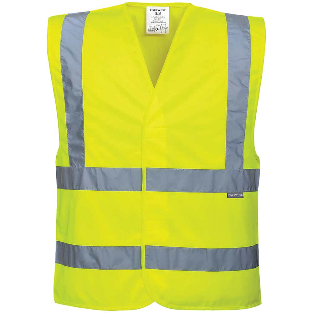 Image of Portwest Two Band and Brace Class 2 Hi Vis Waistcoat Yellow S / M