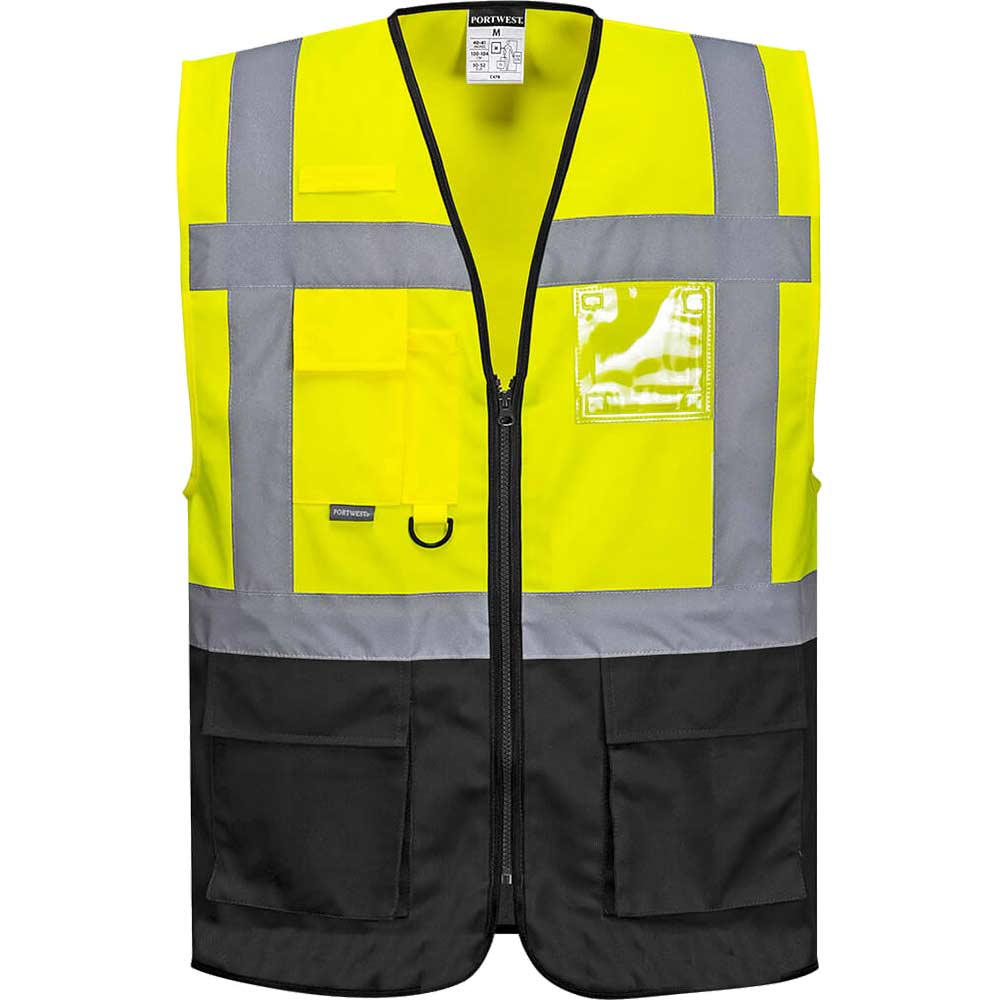 Photo of Portwest Warsaw Executive Class 1 Hi Vis Vest Yellow / Black M