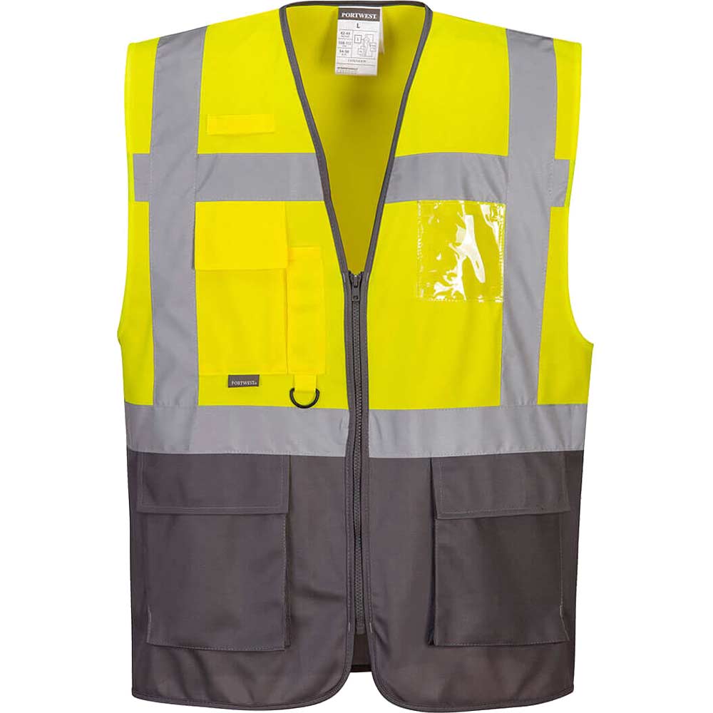 Image of Portwest Warsaw Executive Class 1 Hi Vis Vest Yellow / Grey 3XL