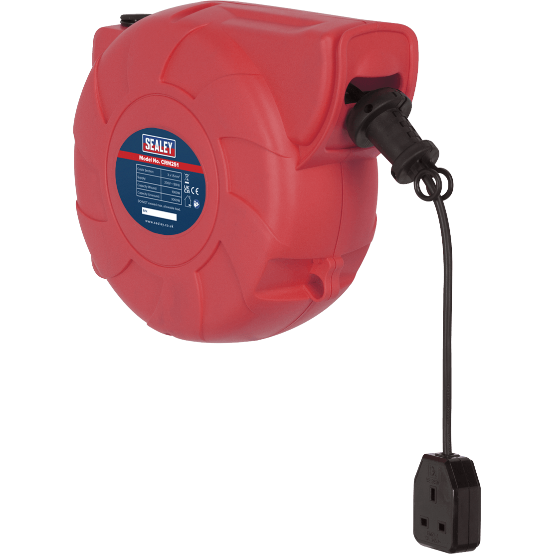 Sealey Wall Mounted Auto Cable Extension Reel 240v 25m