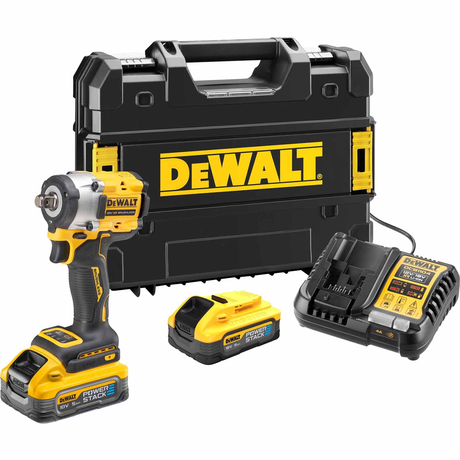 DeWalt DCF921 18v XR Cordless Brushless 1/2" Compact Impact Wrench 2 x 5ah Li-ion Powerstack Charger Case