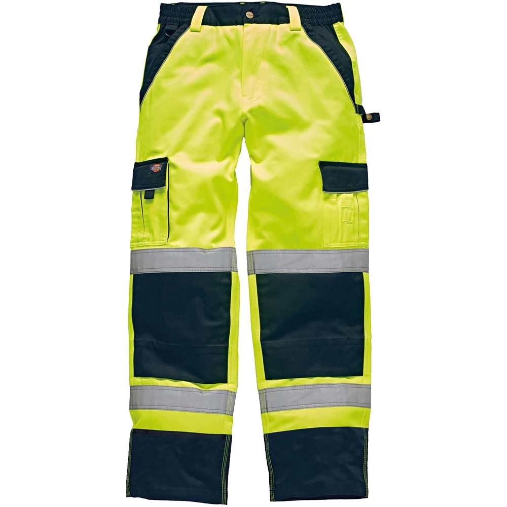 Image of Dickies Mens Hi Vis Industry Trousers Yellow / Navy 44" 31"