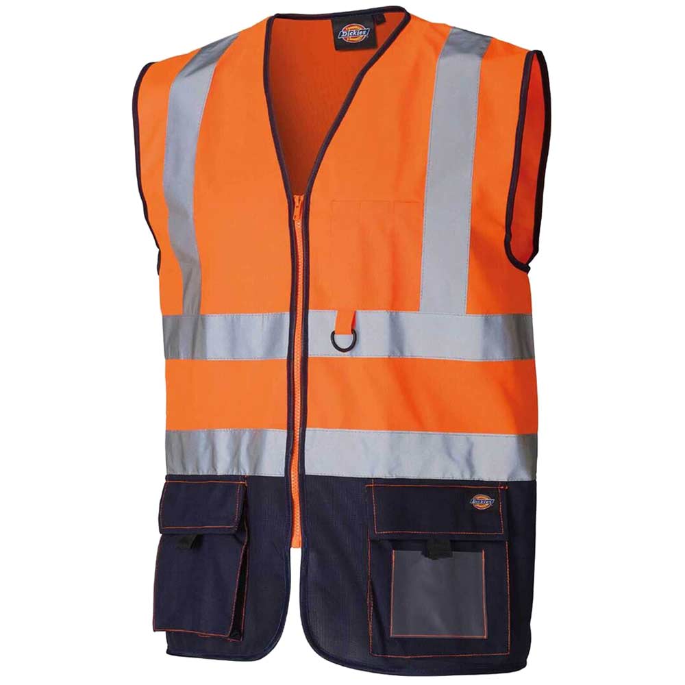Image of Dickies Hi Vis Waistcoat Orange / Navy S