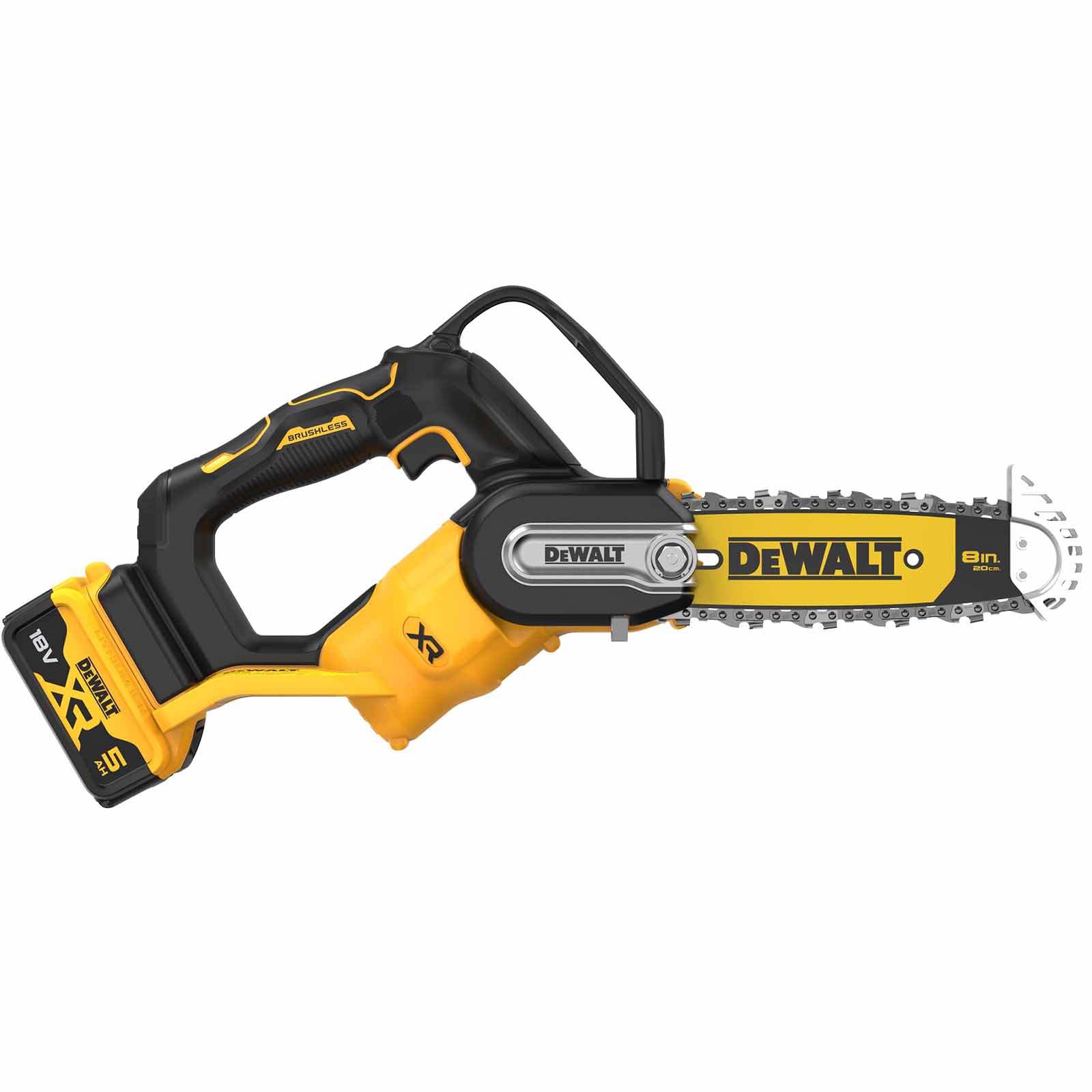 DeWalt DCMPS520 18v XR Cordless Brushless Pruning Chainsaw 200mm 1 x 5ah Li-ion Charger