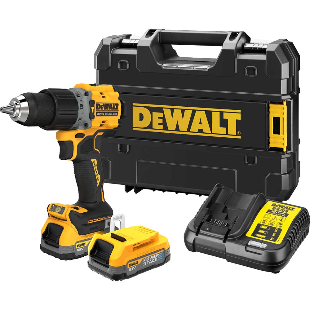 DeWalt DCD805 18v XR Brushless G3 Compact Combi Drill 2 x 1.7ah Li-ion Powerstack Charger Case