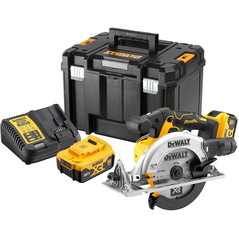 Image of DeWalt DCS565 18v XR Brushless Circular Saw 165mm 2 x 5ah Li-ion Charger Case