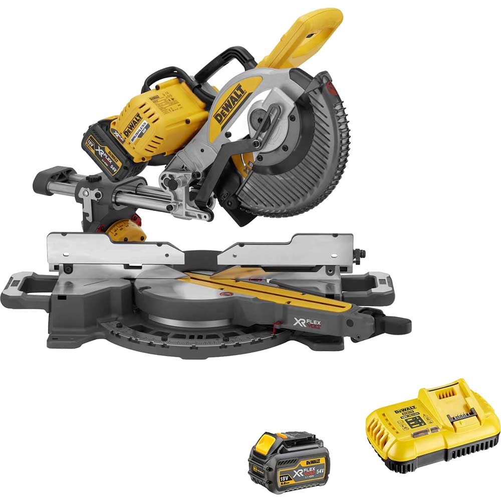 Photo of Dewalt Dcs727 54v Xr Flexvolt Cordless Brushless Mitre Saw 250mm 2 X 6ah Li-ion Charger No Case