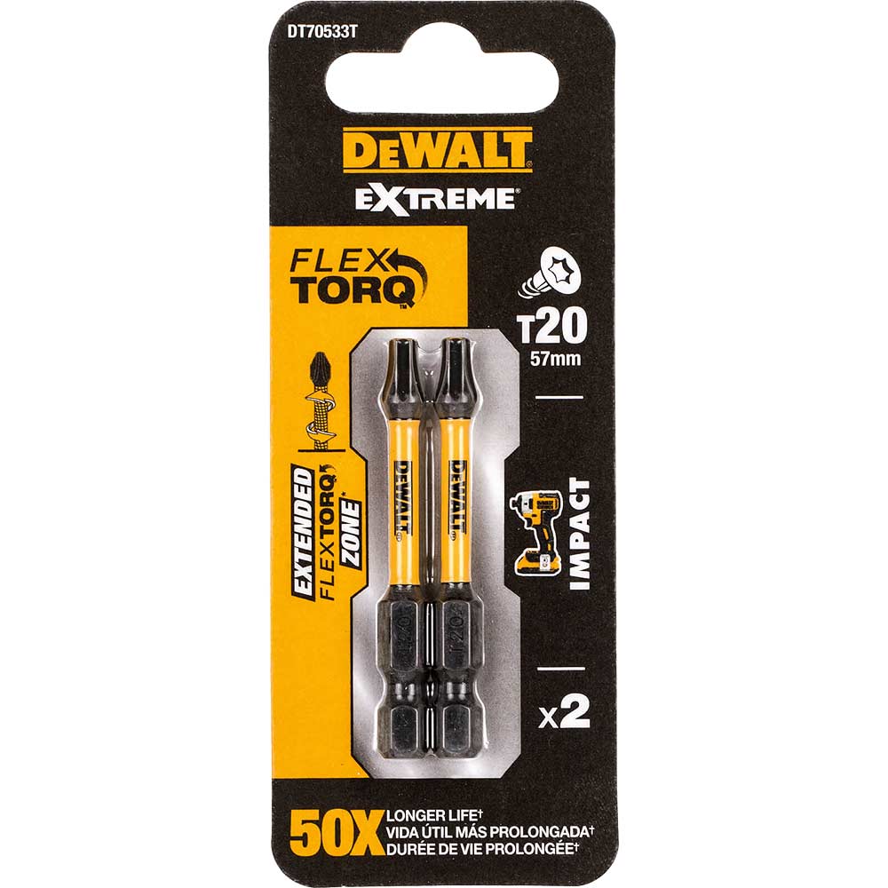 Photo of Dewalt Torx Extreme Impact Torsion Screwdriver Bit T20 50mm Pack Of 2
