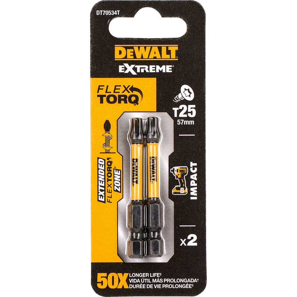 Photo of Dewalt Torx Extreme Impact Torsion Screwdriver Bit T25 50mm Pack Of 2