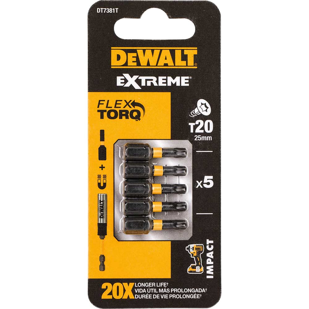Photo of Dewalt Torx Extreme Impact Torsion Screwdriver Bit T20 25mm Pack Of 5