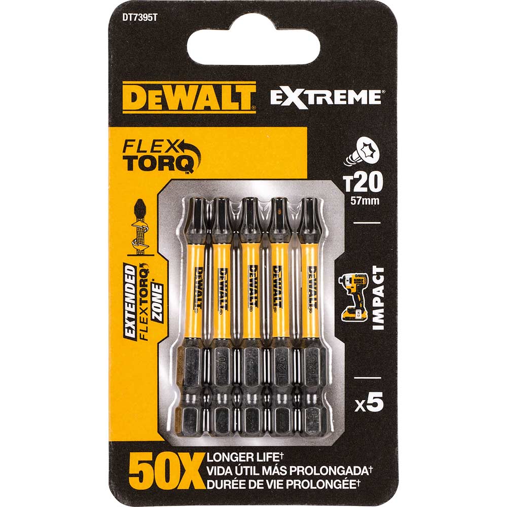 Photo of Dewalt Torx Extreme Impact Torsion Screwdriver Bit T20 50mm Pack Of 5