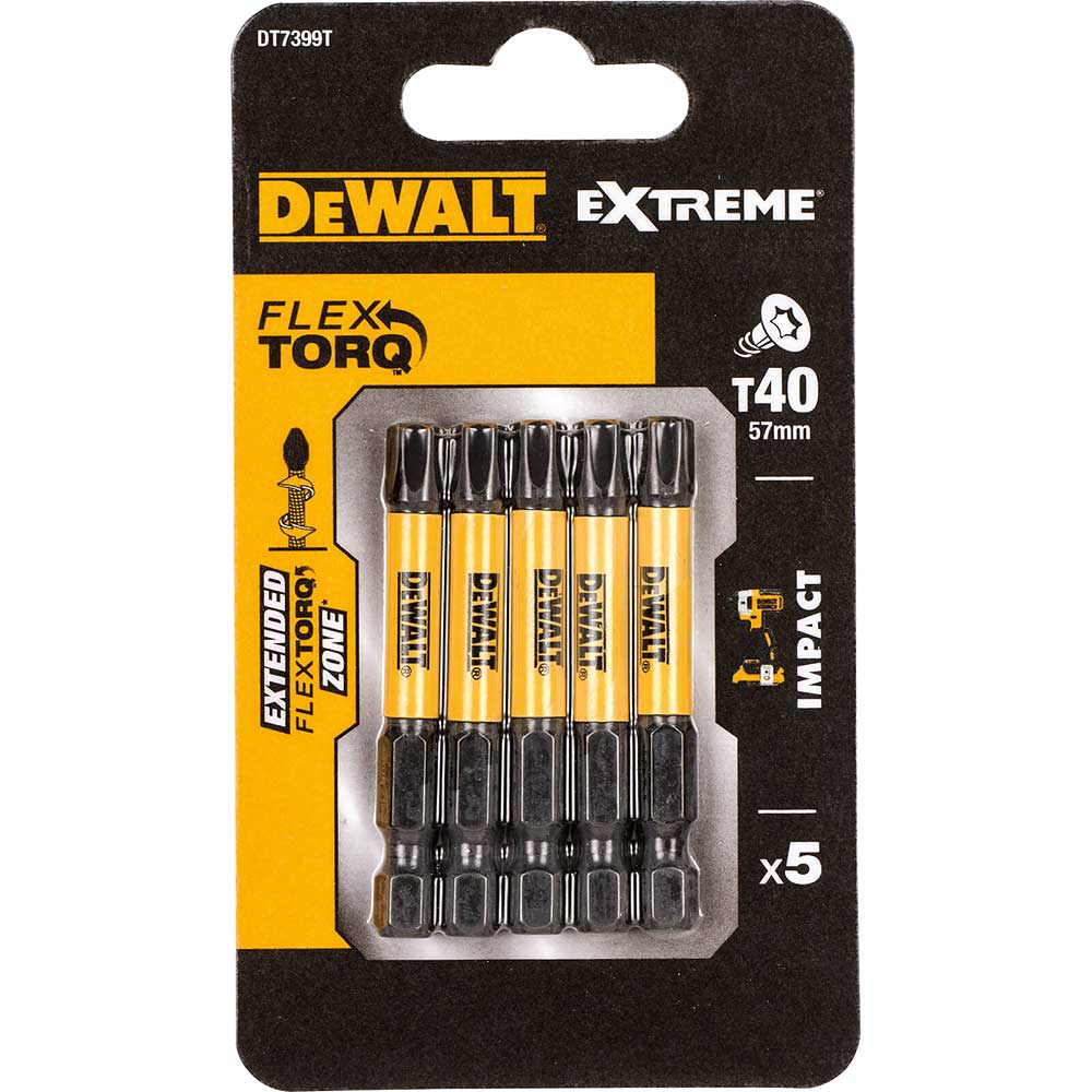Photo of Dewalt Torx Extreme Impact Torsion Screwdriver Bit T40 50mm Pack Of 5