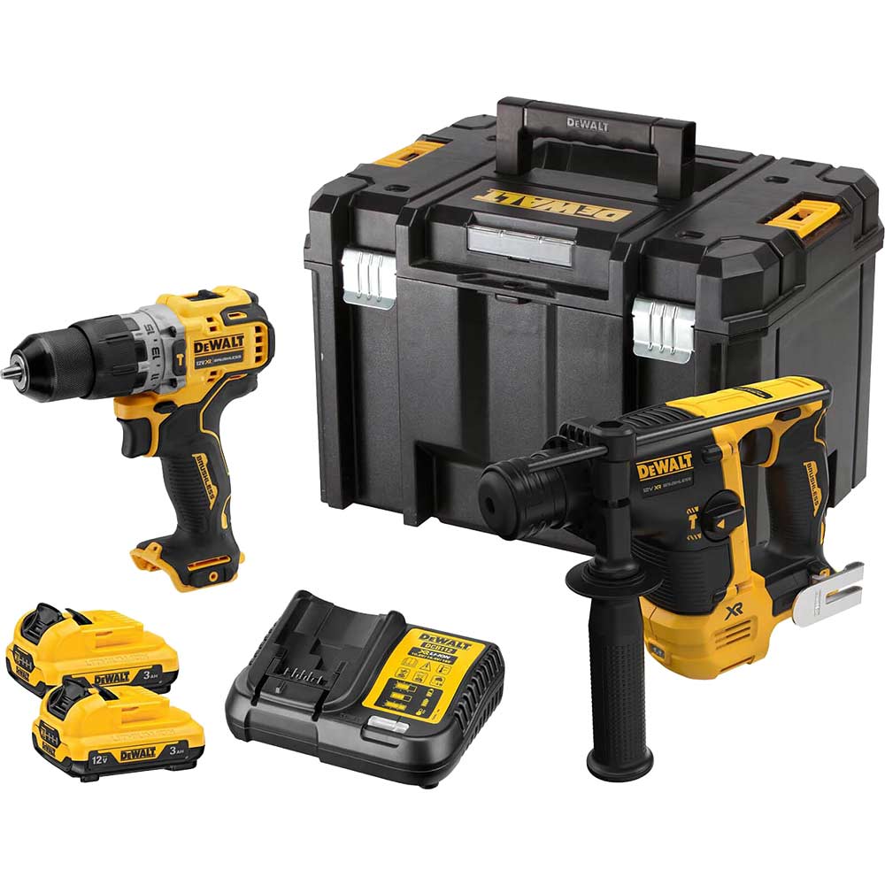 DeWalt DCK2102L2T 12v XR Cordless Brushless SDS and Combi Drill Kit 2 x 3ah Li-ion Charger Case