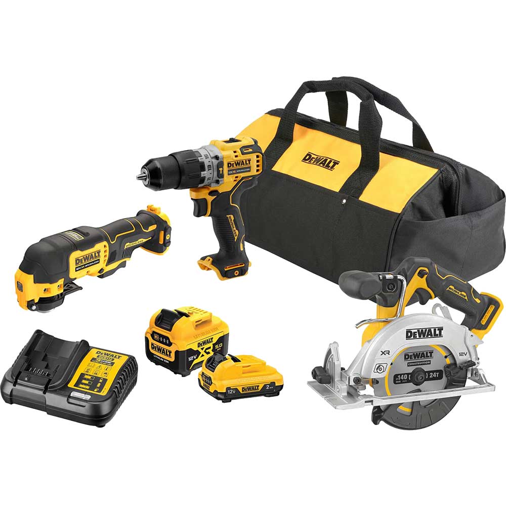 DeWalt DCK318P1D1 12v XR Cordless Brushless 3 Piece Power Tool Kit 1 X 2ah & 1 x 5ah Li-ion Charger Bag