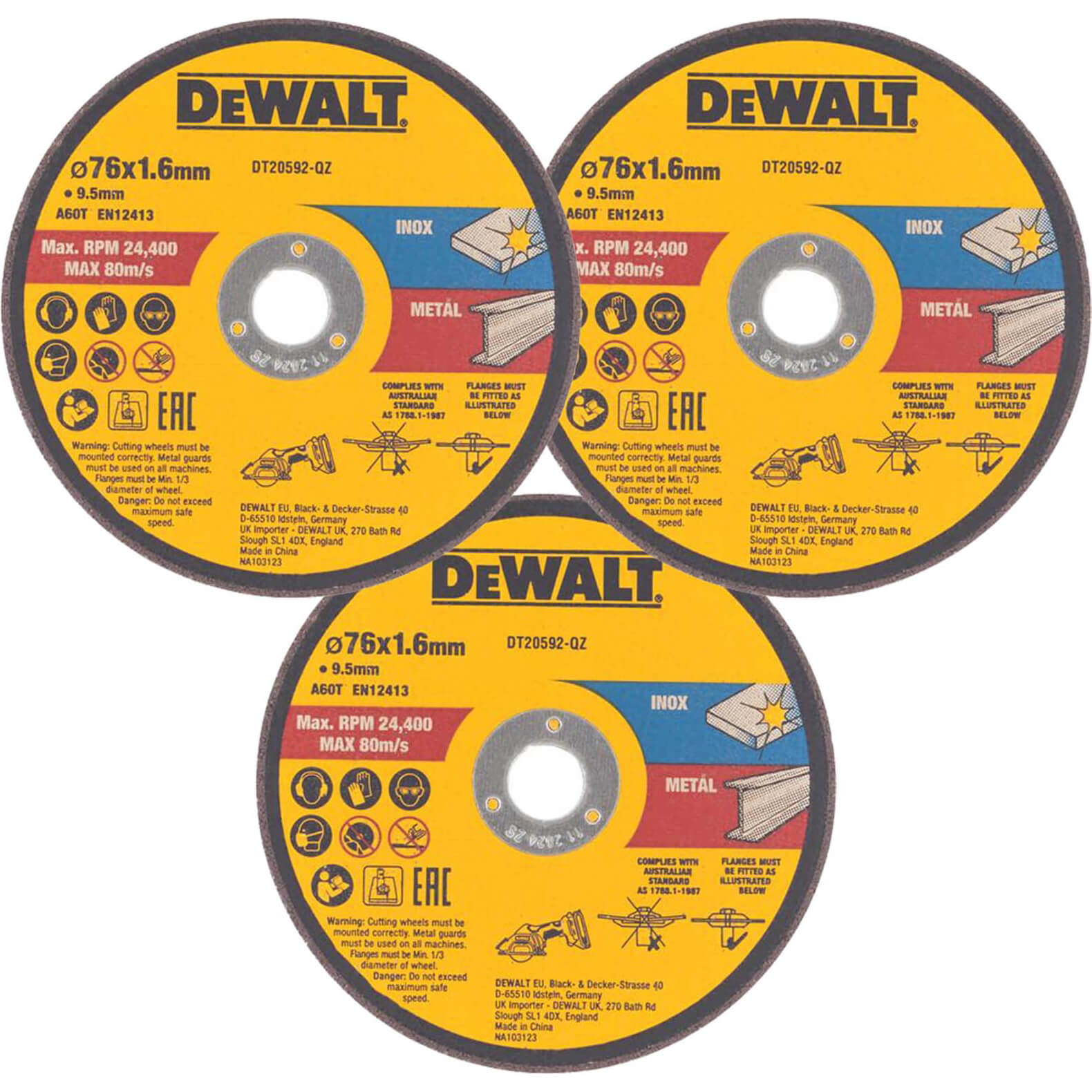 DeWalt Abrasive Cutting Discs for DCS438 76mm Pack of 3