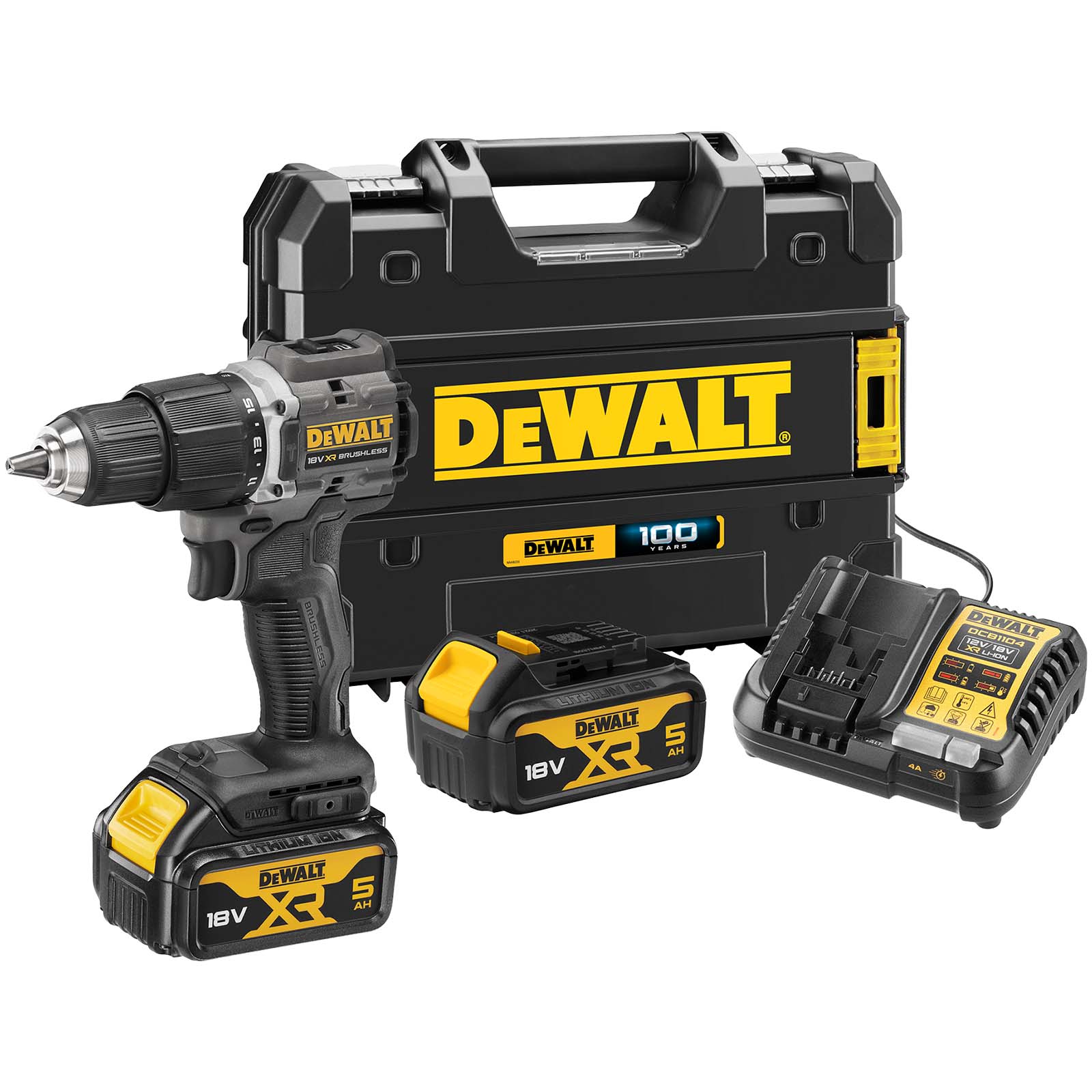 Dewalt DCD100 18V XR Brushless Limited Edition 100 Year Combi Drill 2 x 5ah Li-ion Charger Case