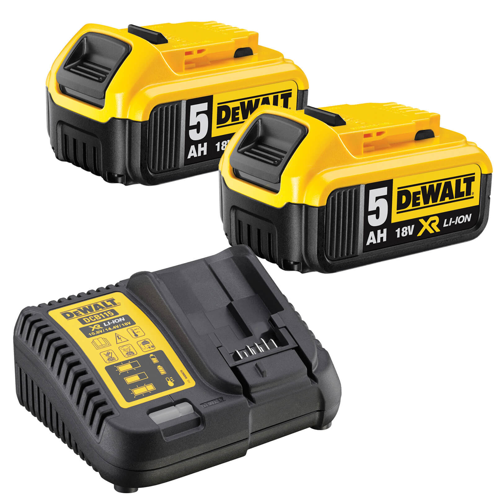 DeWalt 18v XR Cordless Twin Li-ion Battery and Charger Pack 5ah 5ah