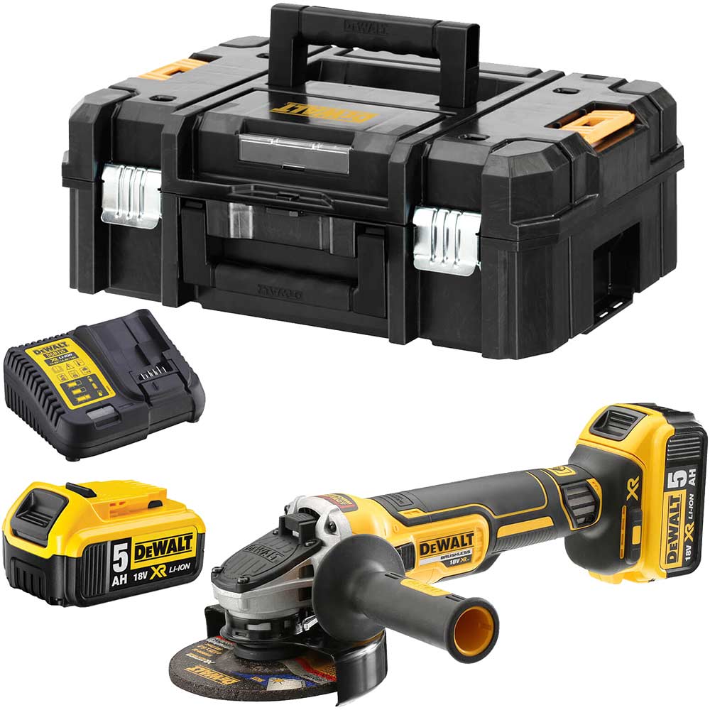 DeWalt DCG405 18v XR Cordless Brushless Angle Grinder 125mm 2 x 5ah Li-ion Charger Case