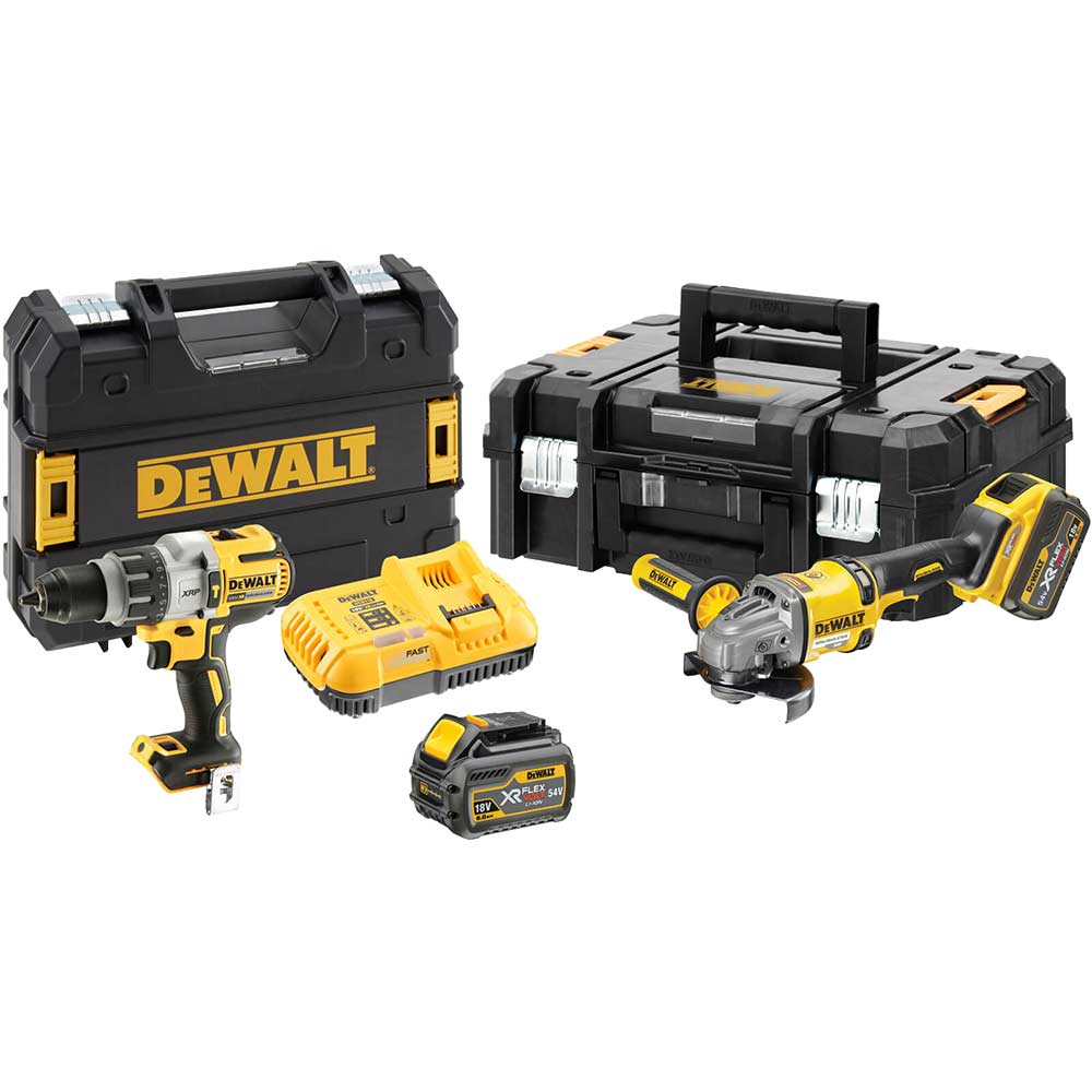 DeWalt DCK2055T2T 54v XR Cordless FLEXVOLT Combi Drill and Angle Grinder Kit Combi Drills