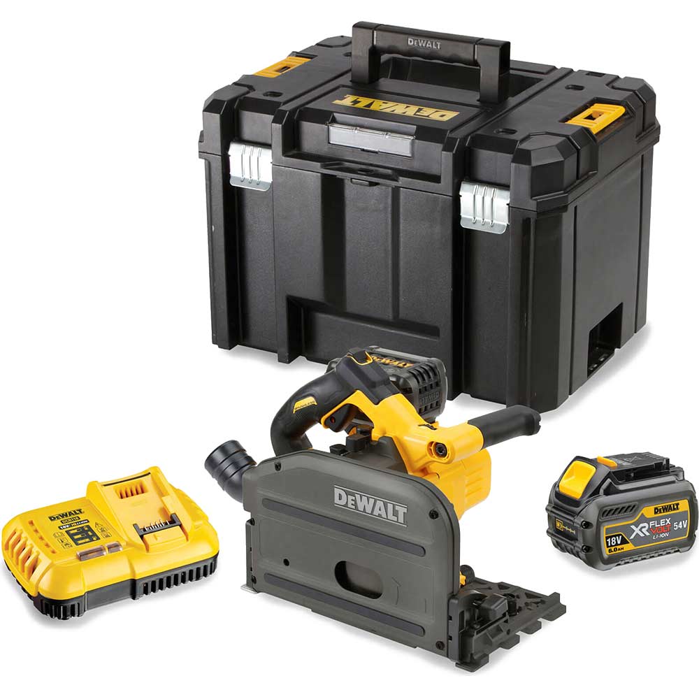 Image of DeWalt DCS520 54v XR Cordless Brushless FLEXVOLT Plunge Saw 165mm 2 x 6ah Li-ion Charger Case