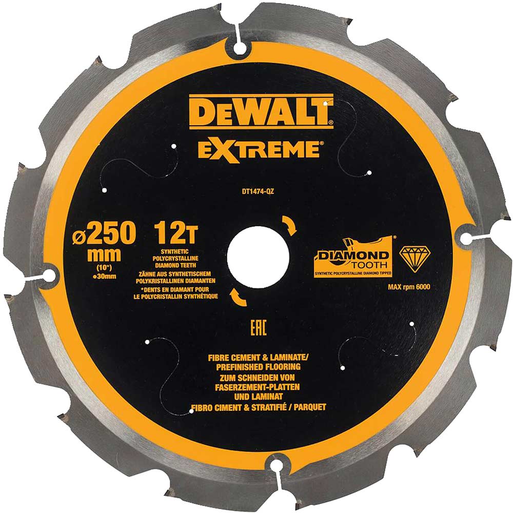 DeWalt PCD Fibre Cement Saw Blade 250mm 12T 30mm