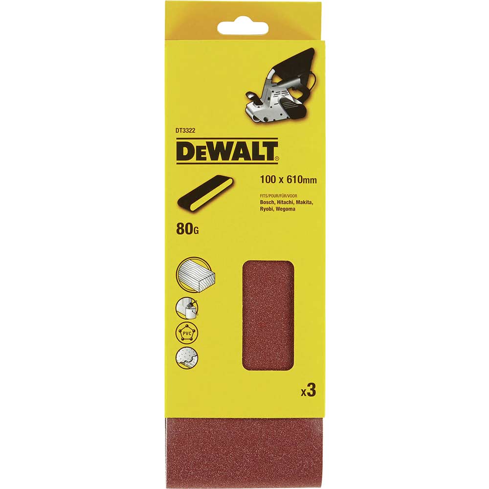 Photo of Dewalt 100 X 610mm Multi Purpose Sanding Belts 100mm X 610mm 80g Pack Of 3