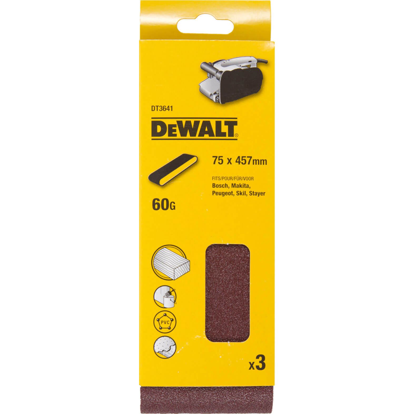 Photo of Dewalt 75 X 457mm Multi Purpose Sanding Belts 75mm X 457mm 60g Pack Of 3